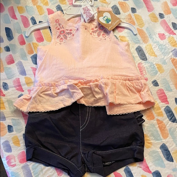 NWT Pink Ruffled Top and Navy Shorts Set - Picture 1 of 7